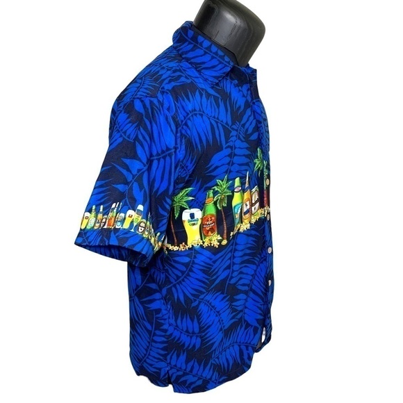 Maui Hawaii Vintage Blue Black Tropical Casual Button Up Shirt Drinks Prints S - Picture 2 of 11